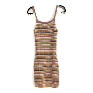 Olive + Oak Crochet Multicolor Striped Mini Dress Size Small Indie Artsy Edgy